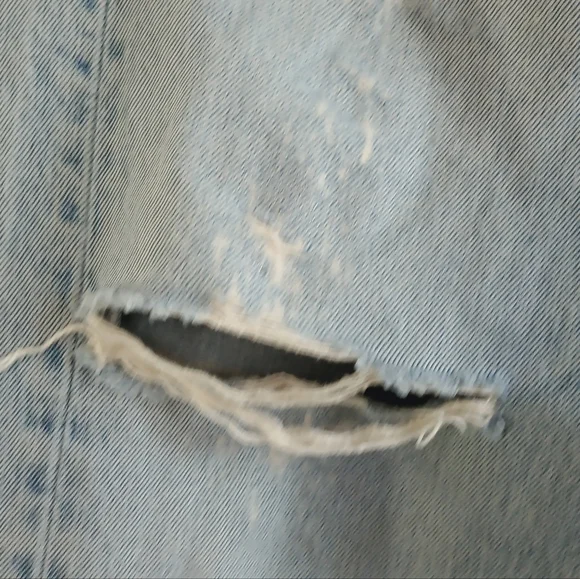 Levi Strauss Ripped Straight Leg Jeans Light Wash Denim Distressed Grunge Punk - Picture 5 of 12